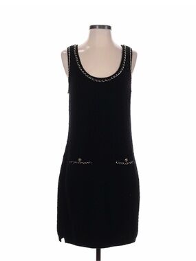CHANEL Black Chain-Trim Sleeveless Mini Dress Cashmere EUC